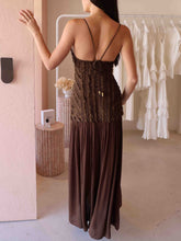 Elegant Metal Cutout Textured Pleated Maxi Dress